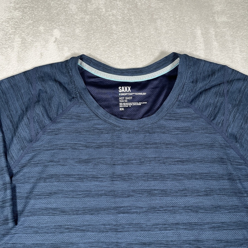 SAXX Shirt Mens 2XL Blue DropTemp Hot Shot Tech Tee Performance Athletic Top-EUC